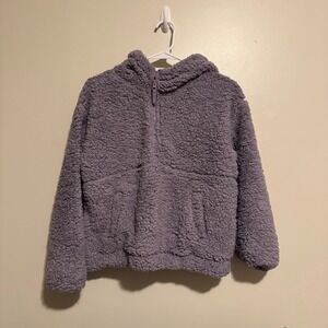 Monetta Girls Kids Size L (14/16) Purple Sherpa Pullover Hoodie Sweatshirt Cozy